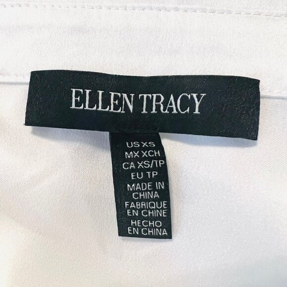 Ellen Tracy Women's X Small White Flowy Sleeves-Collar-Shine-Button Up Long Sl. - Picture 15 of 16